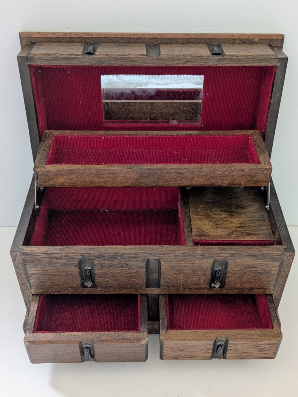 Vintage Royal Sealy Wooden Musical Jewelry Box Red Lined Drawers